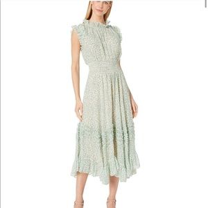 Rebecca Taylor IKAT LEAF LUREX SMOCKED DRESS